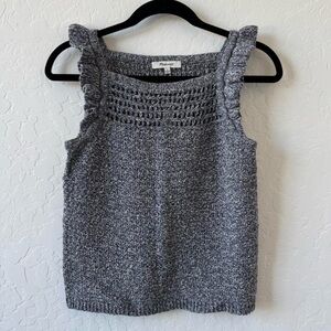 Madewell Grey & Blue Crochet Ruffle Knit Sweater Tank Top